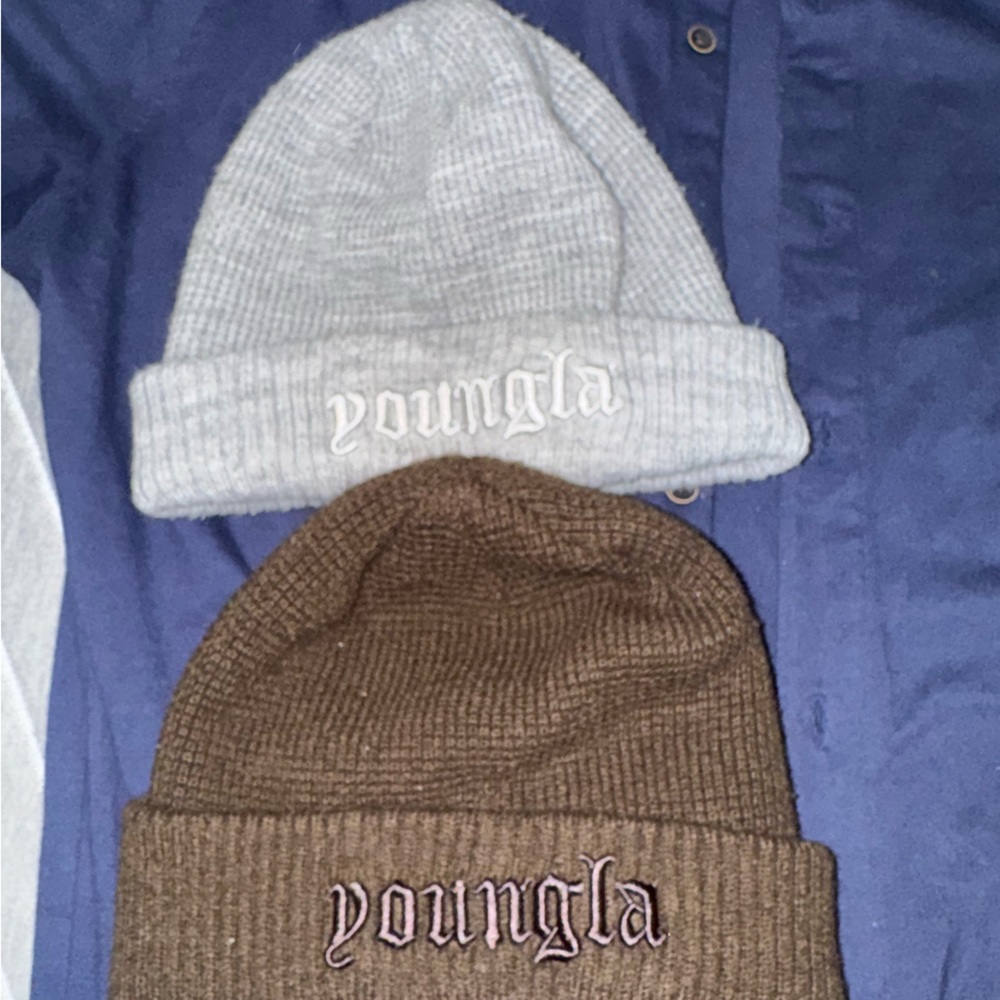 YoungLA Brown and Gray Beanie Set